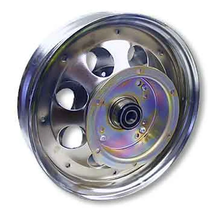 10″ Steel Wheel, Chrome Plated, With 5/8″ ID Precision Ball Bearing, Flanged Brake Drum