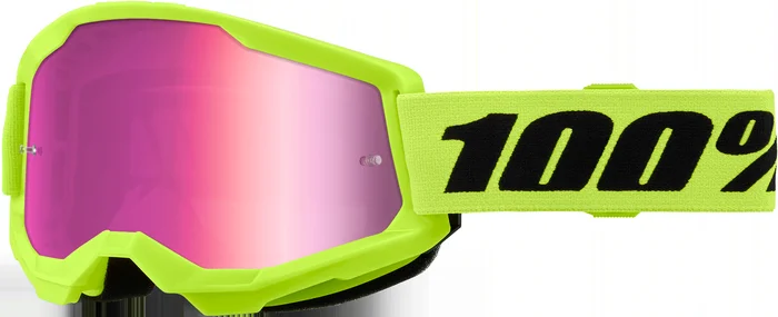 100% Strata 2 Goggle Neon Yellow Mirror Pink Lens