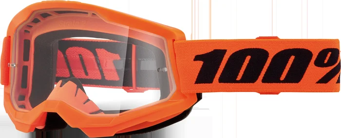 100% Strata 2 Junior Goggle Neon Orange with Clear Lens