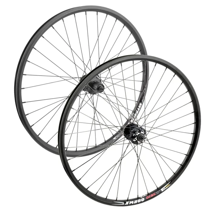 26in Alloy Bicycle Wheel Bundle – Weinmann XM280 Disc Rims & MT-2000 Hubs, QR, 36H, Black