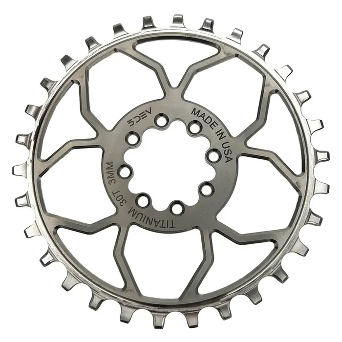5Dev Titanium 8-Bolt Chainring, 3mm Offset, 30T, Raw/Silver