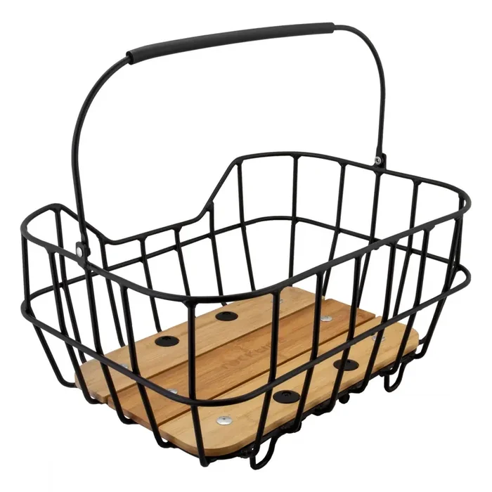 Bike Basket Racktime Baskit Breeze Black/Bamboo Aluminum/Bamboo 18.7×13.8×9.5`