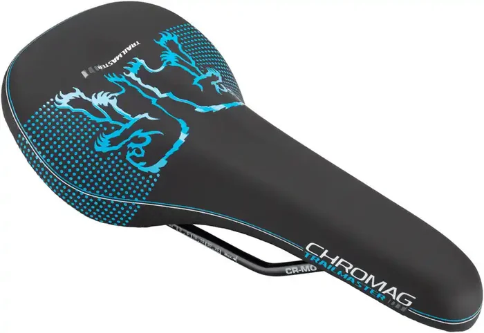 Bike Saddle Chromag Trailmaster DT – Black/Cyan 140mm Width Chromoly Rail