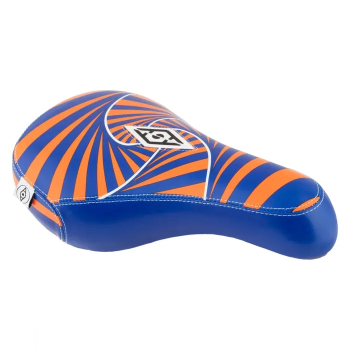 BMX Bicycle Saddle Alienation Psycho BMX – Orange/Blue 140mm Width Vinyl Faux Leather