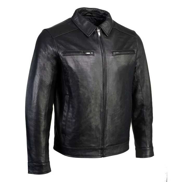 Boston Harbour 1.0 Men’s Black New Zealand Lamb Leather Fashion Car Coat Jacket SFM1899