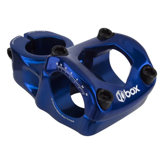 Box Components Box One Top Load Stem 53mm Clamp 31.8mm 0 Deg Blue Aluminum MTB