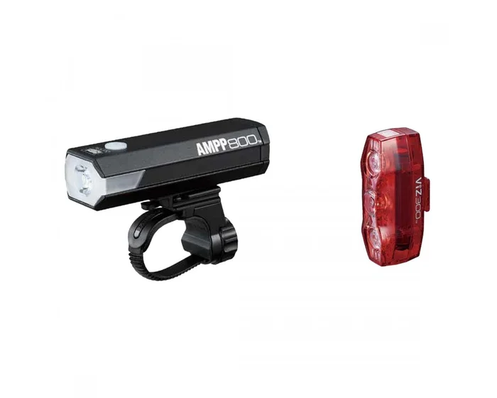 CatEye AMPP800/VIZ300 Headlight/Taillight Set (Black) (USB Rechargeable)