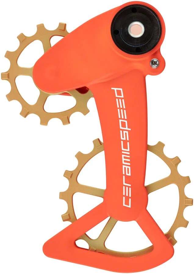 CeramicSpeed OSPW X Pulley Wheel System SRAM Eagle AXS – Coated Races Alloy Pulley Carbon Cage Orange/Bronze Cerakote