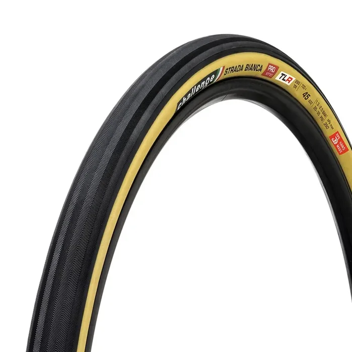 Challenge Gravel Tire Strada Bianca Pro – 700 x 45, Tubeless, Folding, Black/Tan, Handmade 00566