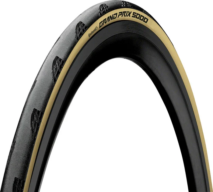 Continental Grand Prix 5000 Tire – 700 x 25 Clincher Folding BLK/Cream BLKChili Vectran Breaker LazerGrip ACT
