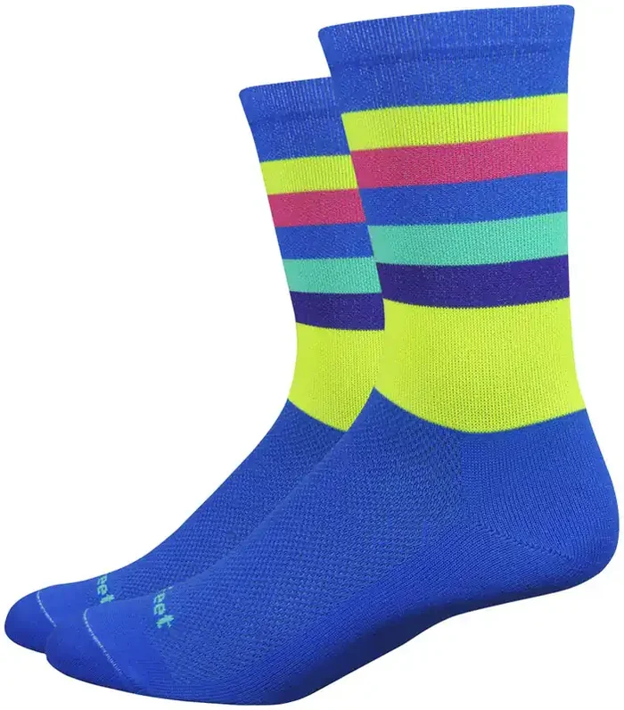 DeFeet Aireator Maverick Socks – 6″, Blue/Hi-Vis, Large