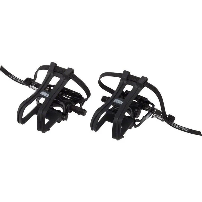 Dimension Compe Combo Pedals/Toe Clip Combo – Aluminum 9/16″ Black