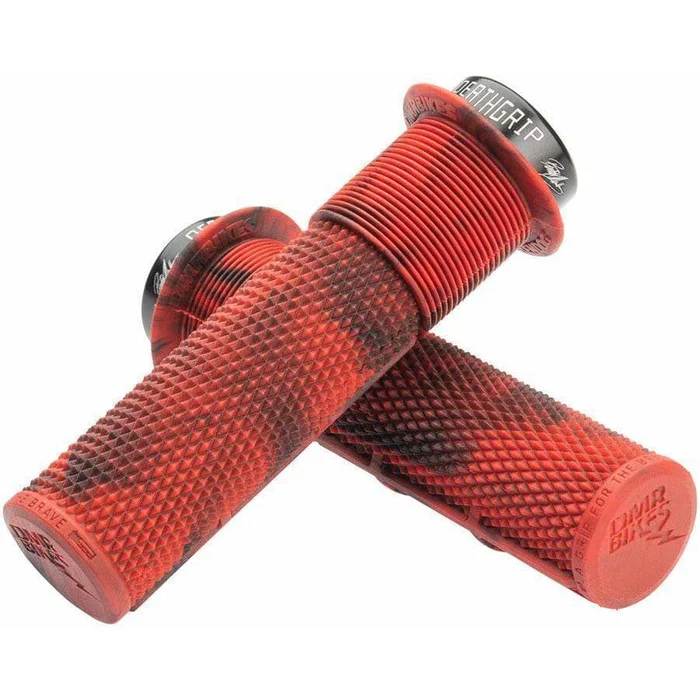 DMR Deathgrip Bike Handlebar Grips – Marble Red, Lock-On, Flange, Thick