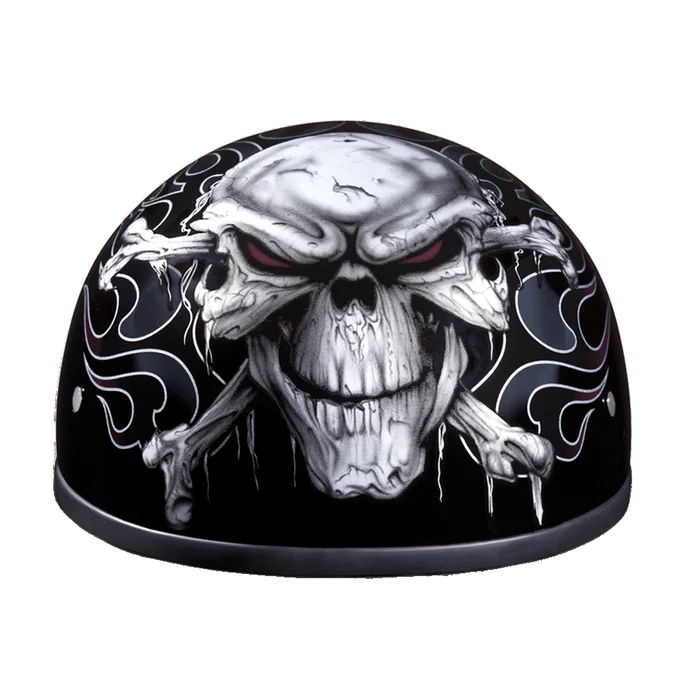 DOT Approved Daytona Motorcycle Half Face Helmet – Skull Cap Graphics for Men & Women, Scooters, ATVs, UTVs & Choppers – W/ Cross Bones
