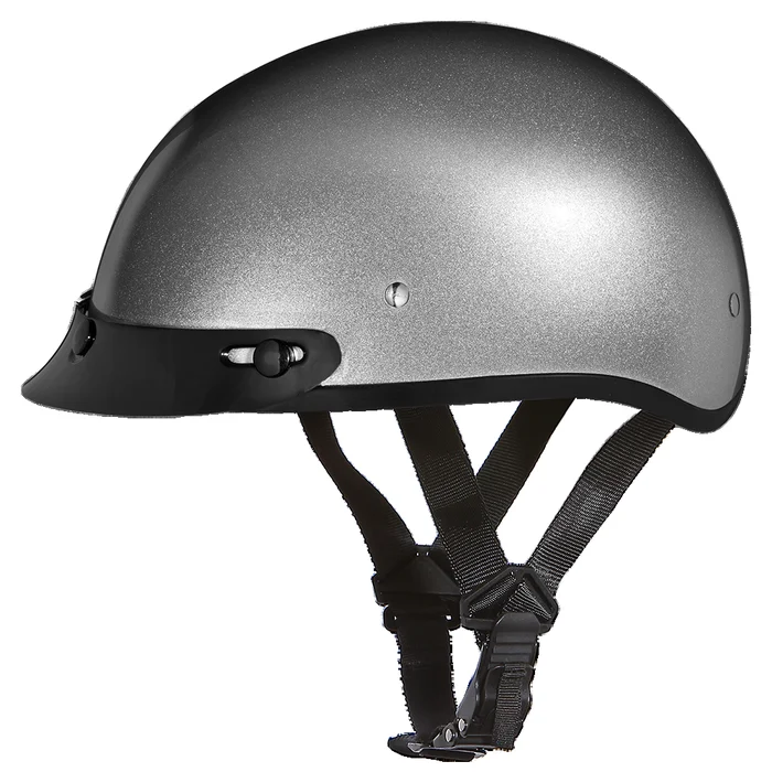 DOT Approved Daytona Skull Cap Half Shell Motorcycle Helmet – Beanie Style for Motorcycles, Cruisers, Scooters, and Mopeds – Silver Metallic