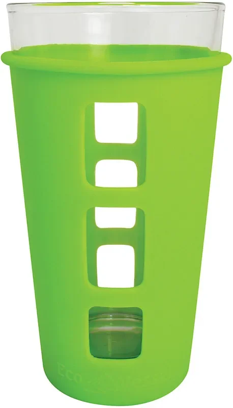 Eco Vessel Vibe Pint With Silicone Sleeve Vibe Glass Pint Silicone Green Cups & Mugs