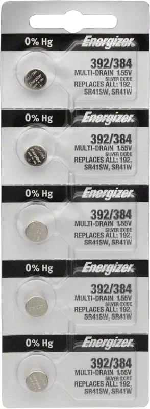Energizer 392 / 384 Silver Oxide Multi-Drain Battery 1.55v Card of 5