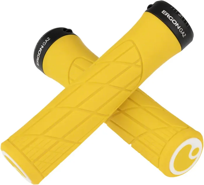 Ergon GA2 Grips Yellow Mellow Lock On Forged Aluminum Clamp 136mm Round 107g