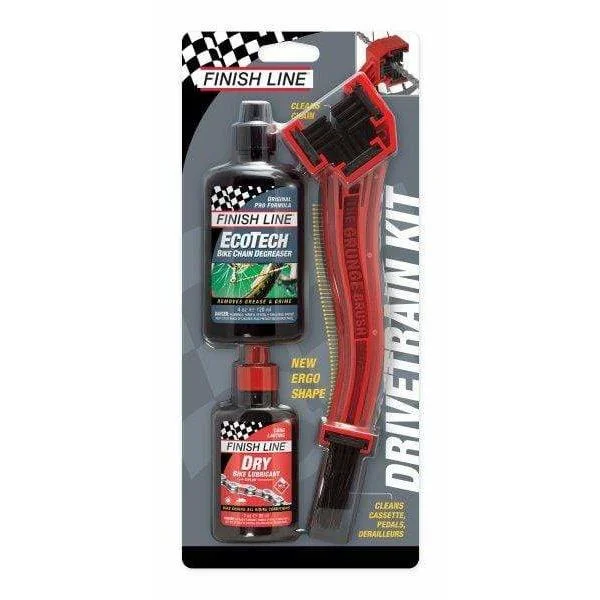 Finish Line Bike Drivetrain Starter Kit 1-2-3 – Brush, Degreaser, & Dry Lube