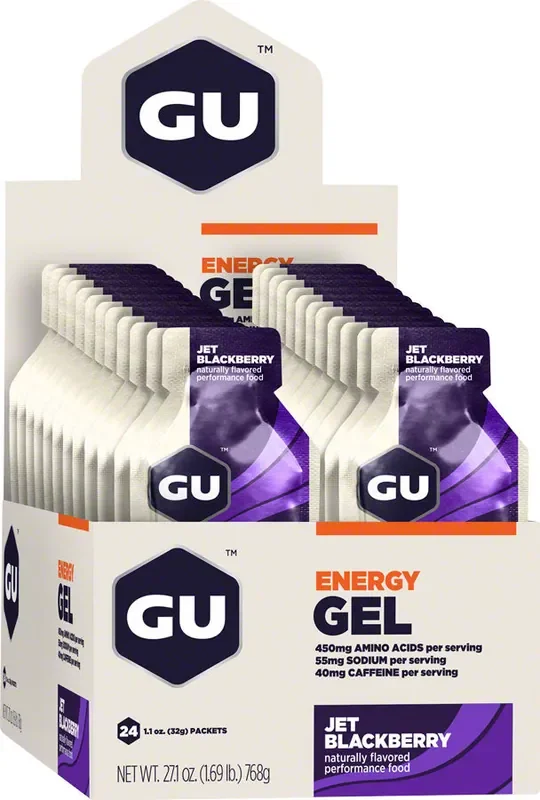 GU Energy Gel Jet Blackberry Box of 24 Pack Nutrition Snack Active