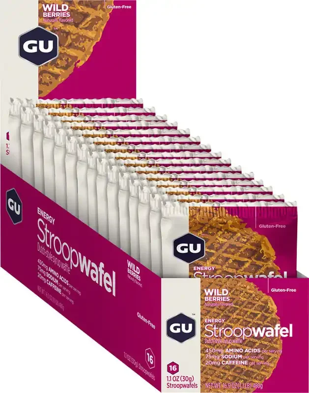 GU Stroopwafel Wild Berry, Box of 16, 2 Thin Wafers Per Package