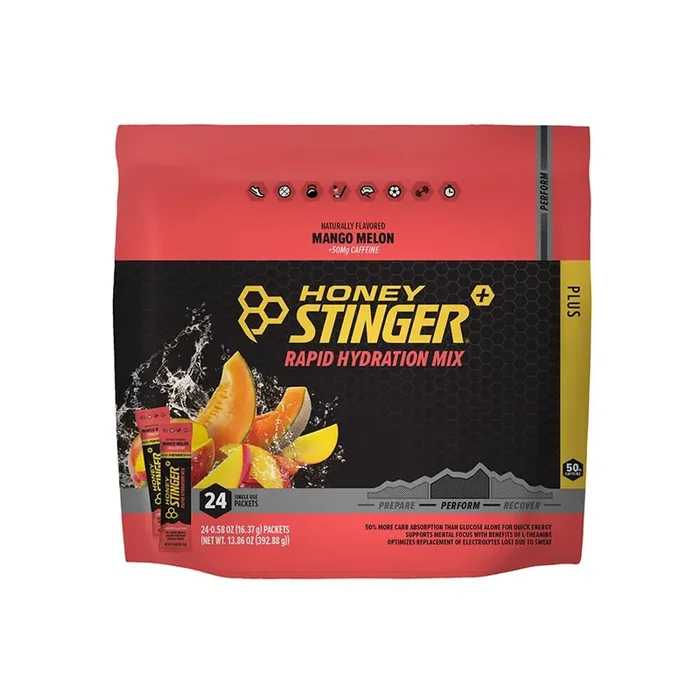 Honey Stinger Rapid Hydration, Perform, Drink Mix, Mango Melon with Caffeine, Individual Packs, 24 servings