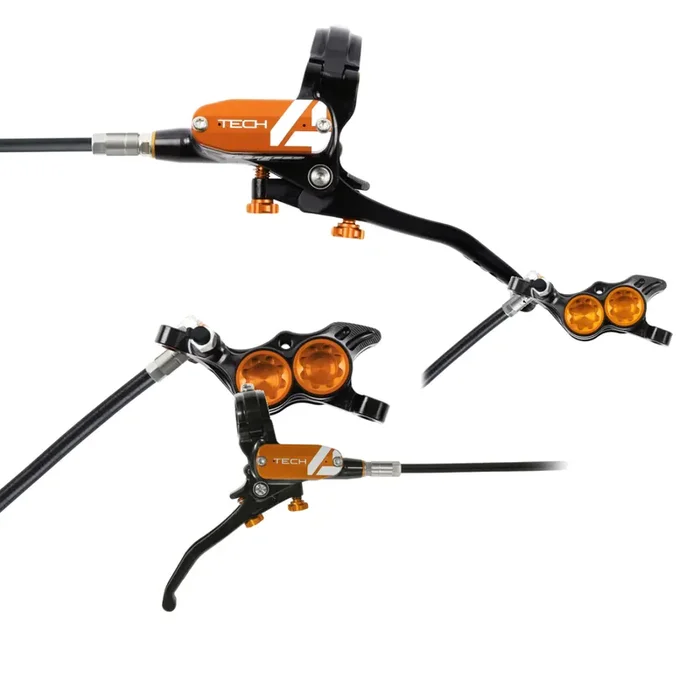 Hope Tech 4 E4 Disc Brake & Lever Set Hydraulic Post Mount, Orange, Enduro/Trail Cycling Performance