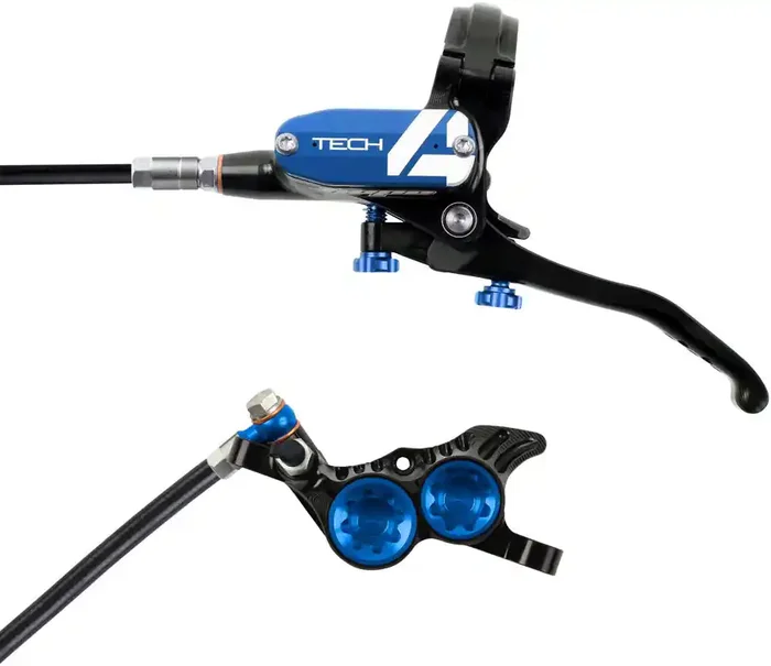 Hope Tech 4 V4 Disc Brake and Lever Set – Rear, Hydraulic, Post Mount, Blue