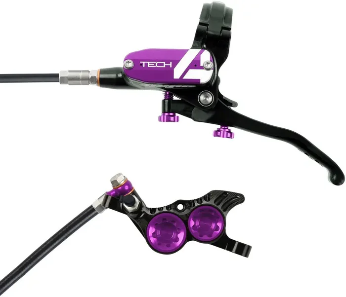 Hope Tech 4 V4 Disc Brake and Lever Set – Rear, Hydraulic, Post Mount, Purple