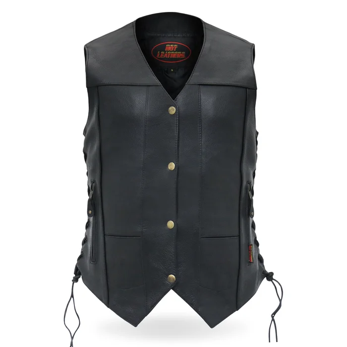 Hot Leathers VSL1008 Ladies Black Motorcycle ‘Ten Pocket’ Leather Biker Vest