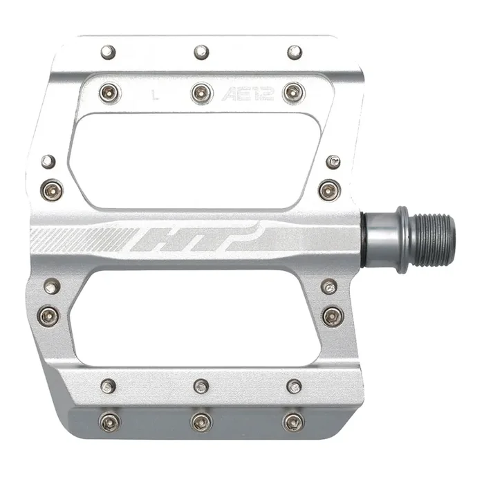 HT AE12 BMX Platform Pedals 9/16″ Axle Aluminum Body 20 Replaceable Pins Silver