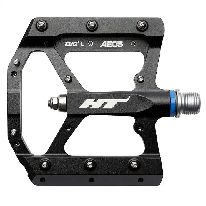 HT Components AE05 EVO+ Platform Pedals, Body Aluminum, Spindle Cr-Mo, 9/16‘‘, Black, Pair