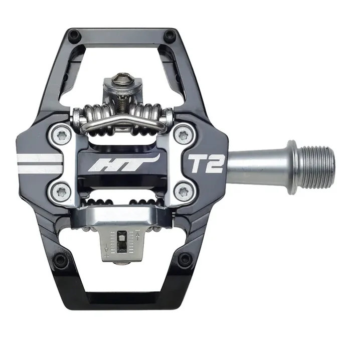 HT T2 Dual Sided Clipless Platform Pedals 9/16″ Chromoly Axle Alloy Body Black