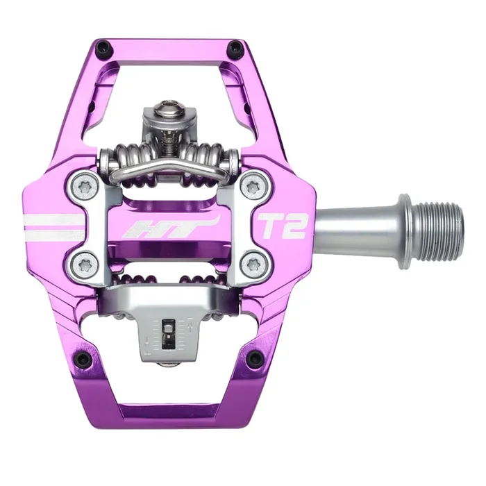 HT T2 Dual Sided Clipless Platform Pedals 9/16″ Chromoly Axle Alloy Body Purple