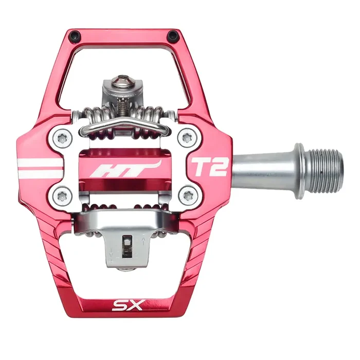 HT T2-SX BMX Dual Sided Clipless Platform Pedals 9/16″ Axle Aluminum Body Red