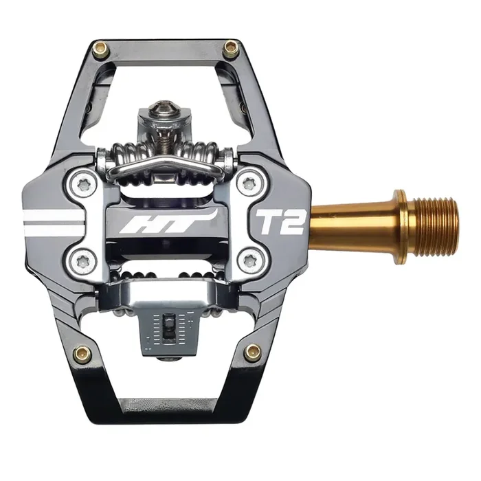 HT T2T Dual Sided Clipless Platform Pedals 9/16″ Titanium Spindle Alloy Body Blk