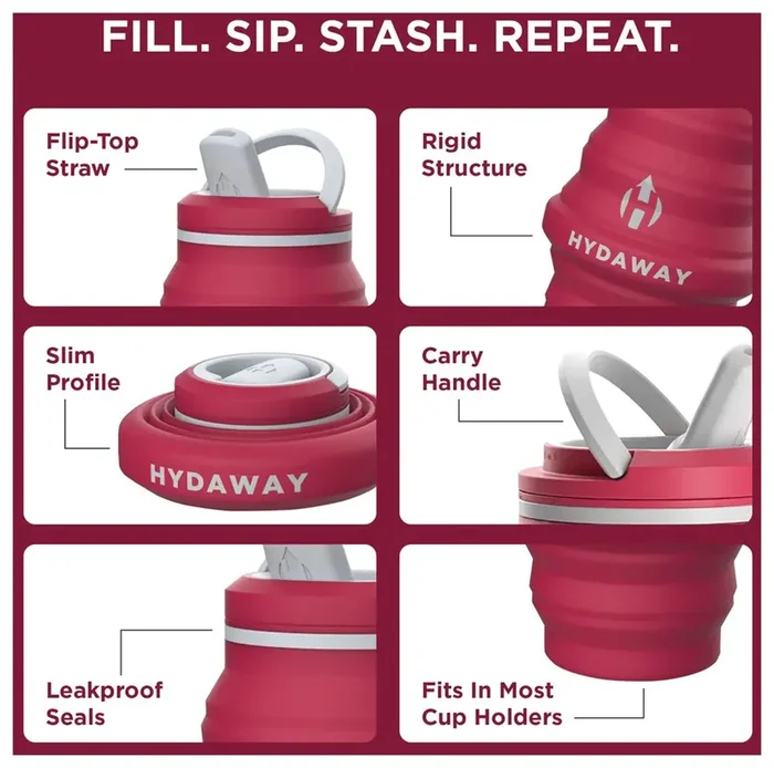 Hydaway Water Bottle Raspberry 17 Oz