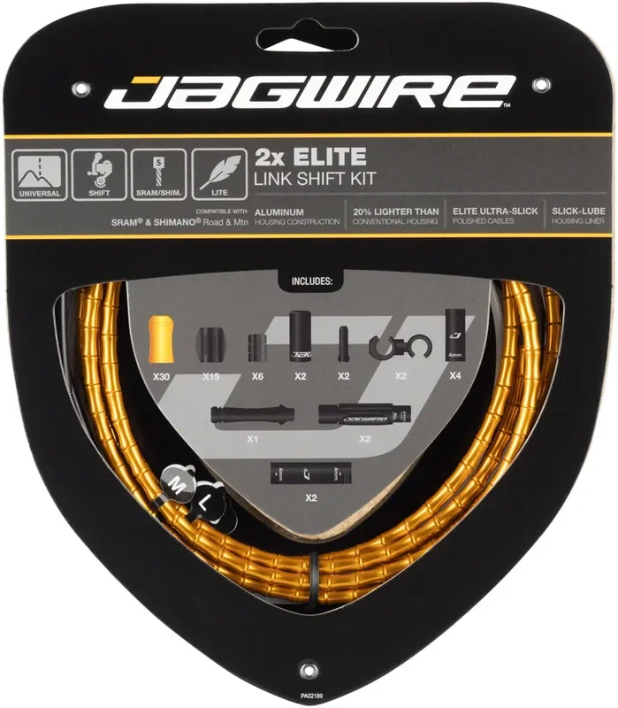 Jagwire 2x Elite Link Shift Cable Kit SRAM/Shimano w/ Ultra-Slick Cables, Gold