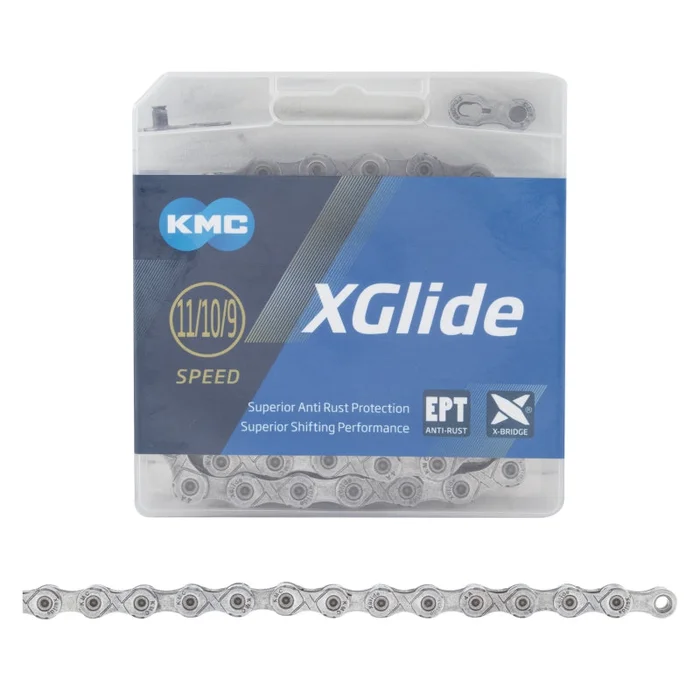 KMC XGlide EPT Chain – 9/10/11-Speed 126L Optimized Shimano CUES Drivetrain Gray
