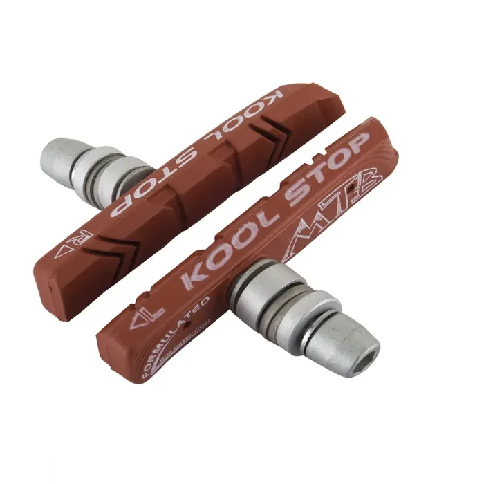 Kool-Stop Mountain V-Brake Pads – Threaded, Dual/Salmon/Black Comp, Water Grooves, Reinforced Steel Backbones, Rigid Longer Pads, Toe-In Set Up