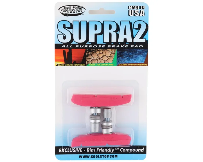 Kool Stop Supra 2 Brake Pads (Pink) (1 Pair) (All-Weather Compound) (Threaded)