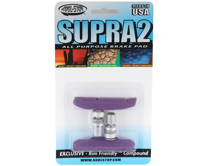 Kool Stop Supra 2 Brake Pads (Purple) (1 Pair) (All-Weather Compound) (Threaded)