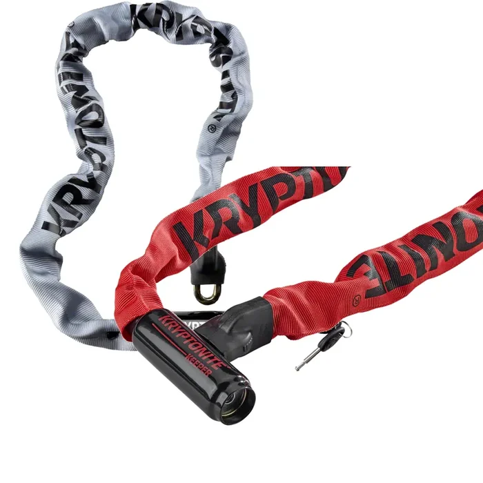 Kryptonite Keeper 785 Steel Chain Lock Bundle 7mm Manganese Steel, Keyed, 85cm, Gray & Red