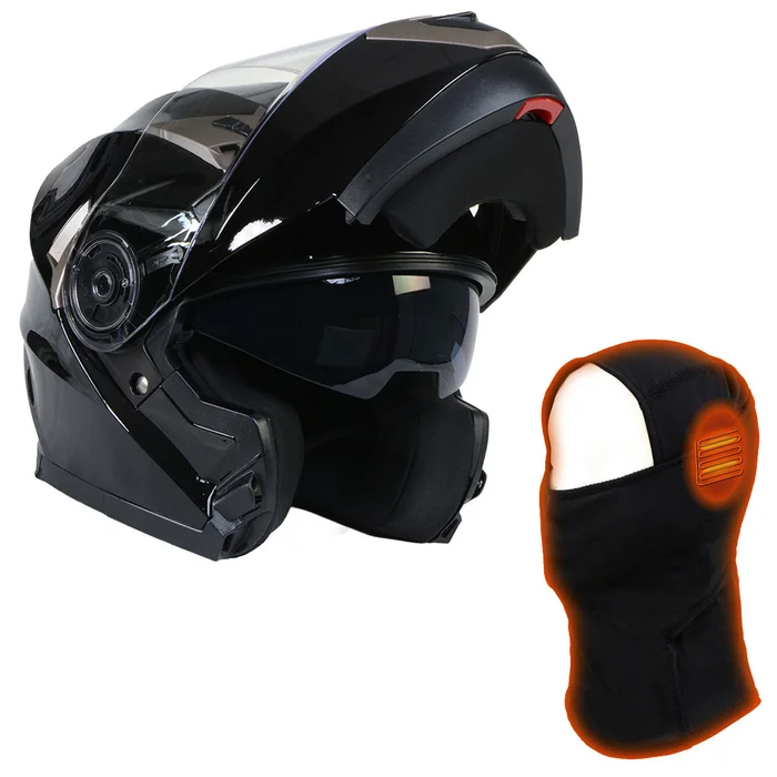 Milwaukee Helmets MPH9806DOT ‘Ionized’ Gloss Black Modular Helmet for Men and Women Biker w/ MP7922FMSET Heated Balaclava Bundle