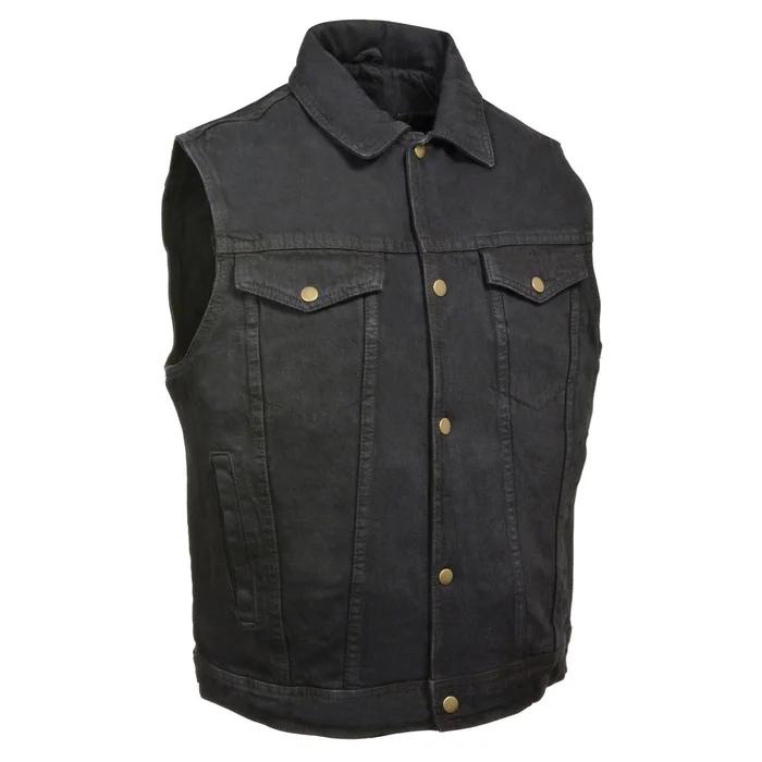 Milwaukee Leather DM1331 Men’s Black Denim Motorcycle Biker Riders Vest w/ Shirt Style Collar