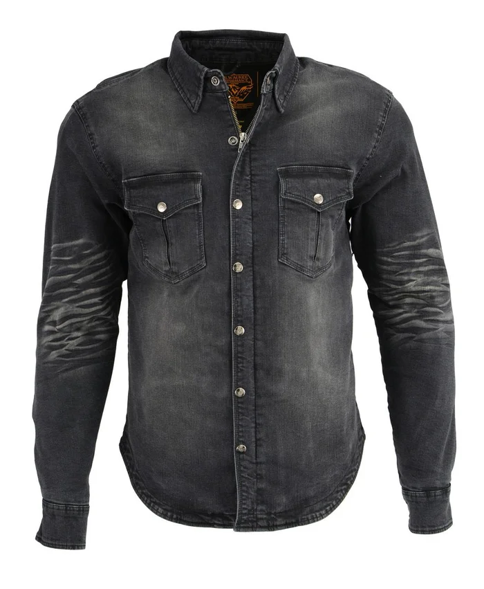 Milwaukee Leather MPM1620 Men’s Black Flannel Biker Shirt with CE Approved Armor – Reinforced w/ Aramid Fibers