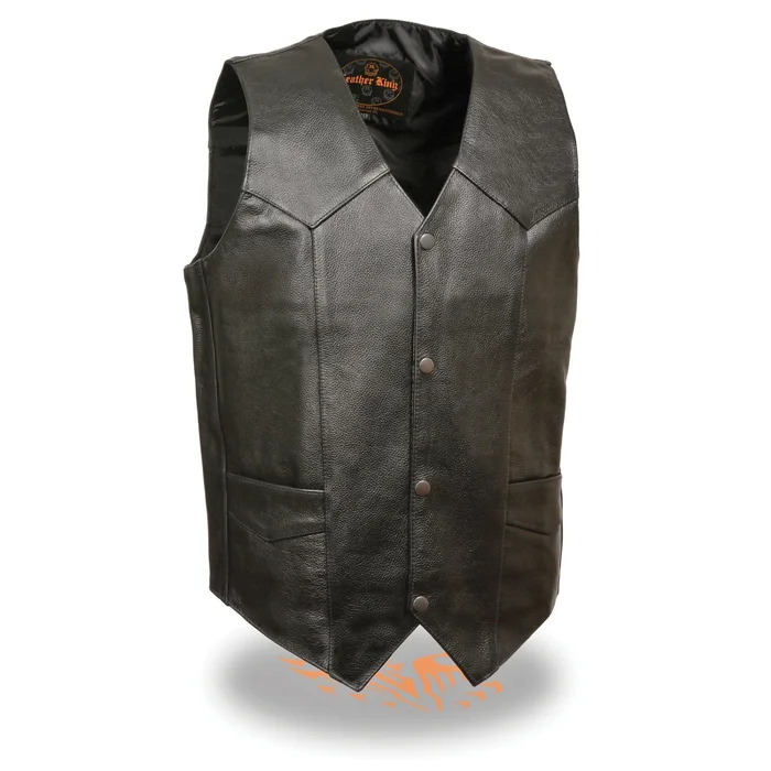 Milwaukee Leather SH1310 Men’s Black Leather Classic V-Neck Motorcycle Rider Vest w/ Front Snap Button Closure