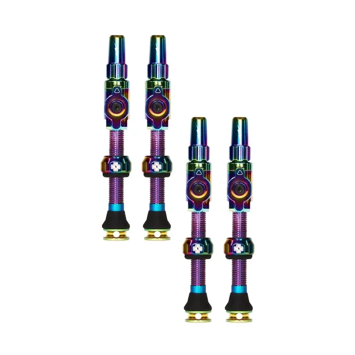 Muc-Off Big Bore Lite Iridescent Presta Tubeless Valve Set – High-Flow, CNC Aluminum, 45mm Pair