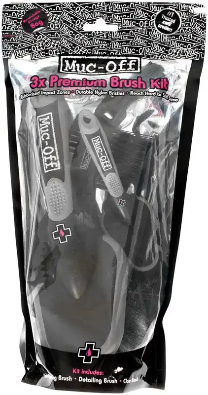 Muc-Off Three Brush Set With Impact Resistant Handles & Durable Nylon Bristles