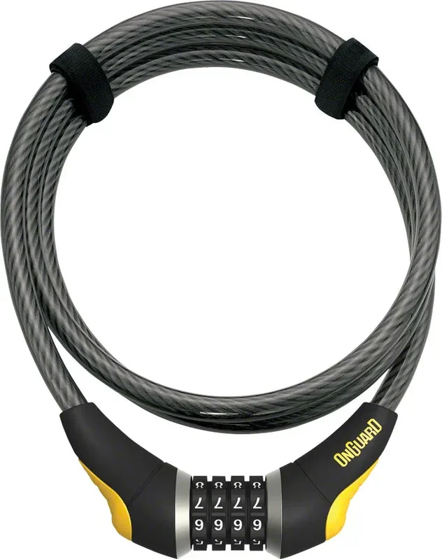 OnGuard Akita Resettable Combo Cable Lock 6‘ x 10mm Diameter Coiled Cable Gray